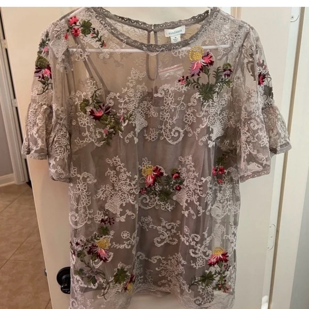 Sundance sheer embroidered top.  Small